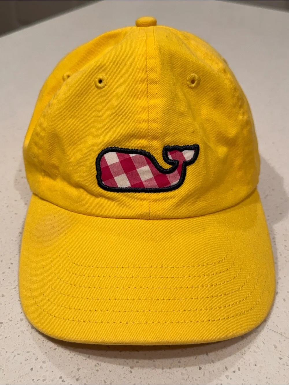 Vineyard Vines Yellow Gingham Whale Embroidered Baseball Cap Dad Hat OSFA